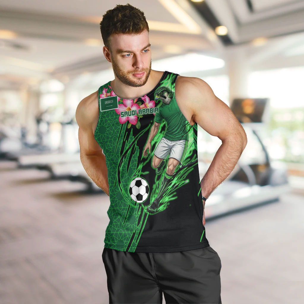 Personalized Saudi Arabia Football Men Tank Top Falcon Mascot Green - Desert Rose Geometric