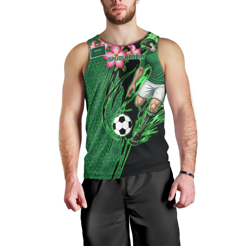 Personalized Saudi Arabia Football Men Tank Top Falcon Mascot Green - Desert Rose Geometric