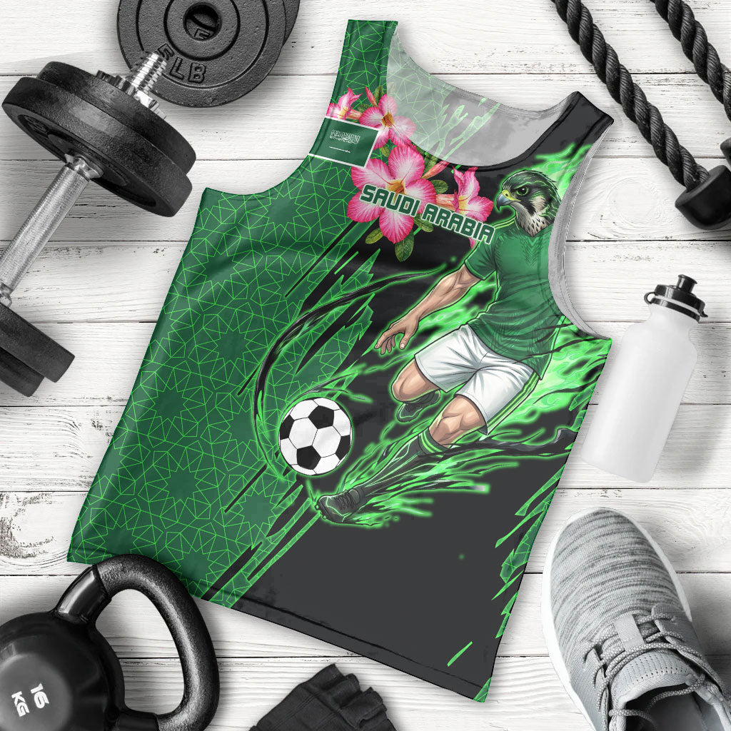 Personalized Saudi Arabia Football Men Tank Top Falcon Mascot Green - Desert Rose Geometric