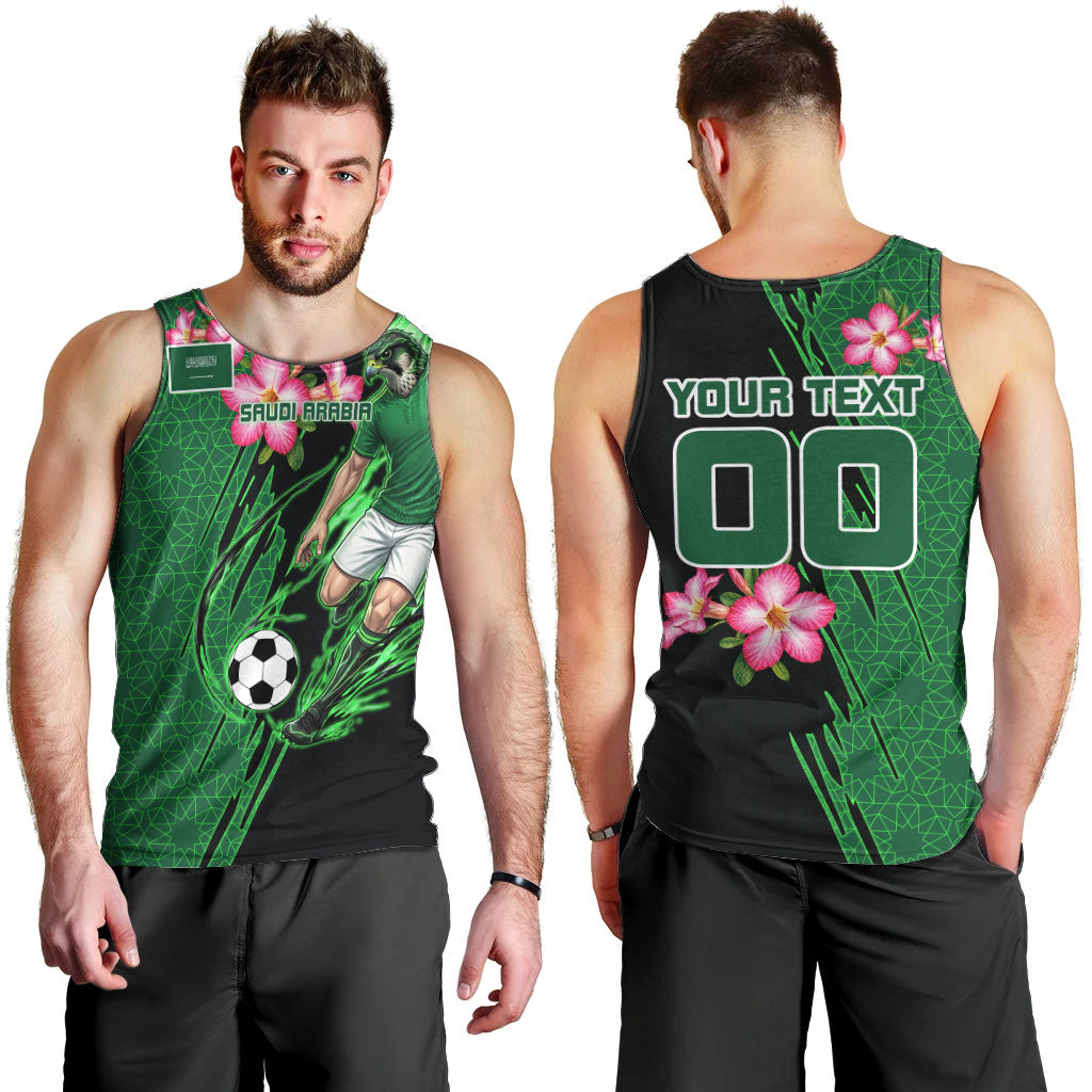 Personalized Saudi Arabia Football Men Tank Top Falcon Mascot Green - Desert Rose Geometric