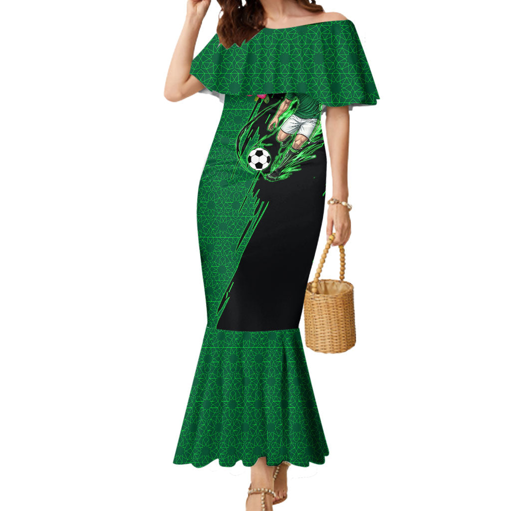 Personalized Saudi Arabia Football Mermaid Dress Falcon Mascot Green - Desert Rose Geometric