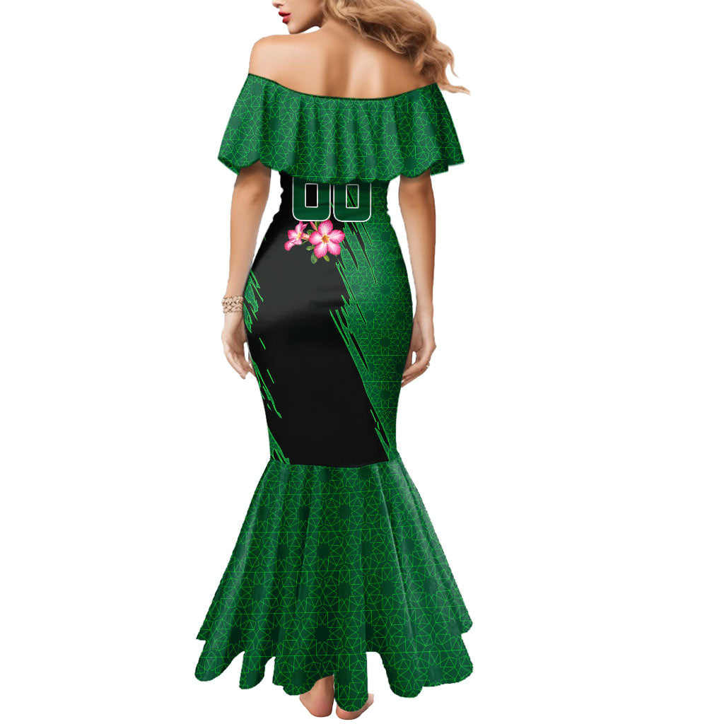 Personalized Saudi Arabia Football Mermaid Dress Falcon Mascot Green - Desert Rose Geometric