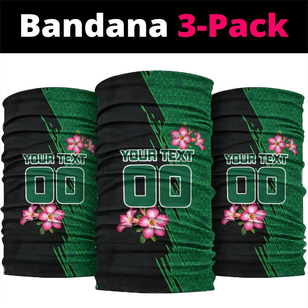 Personalized Saudi Arabia Football Neck Gaiter Falcon Mascot Green - Desert Rose Geometric