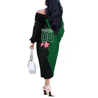 Personalized Saudi Arabia Football Off The Shoulder Long Sleeve Dress Falcon Mascot Green - Desert Rose Geometric