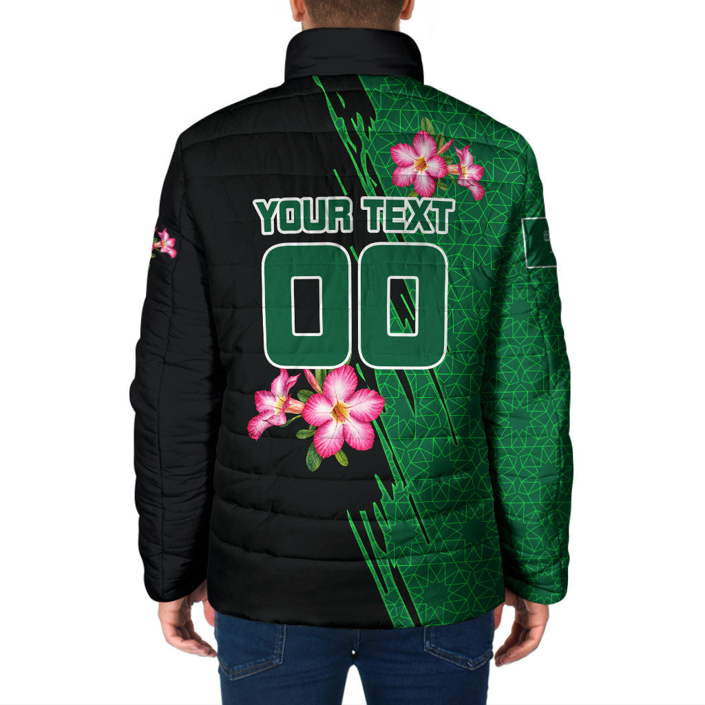 Personalized Saudi Arabia Football Padded Jacket Falcon Mascot Green - Desert Rose Geometric