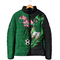 Personalized Saudi Arabia Football Padded Jacket Falcon Mascot Green - Desert Rose Geometric