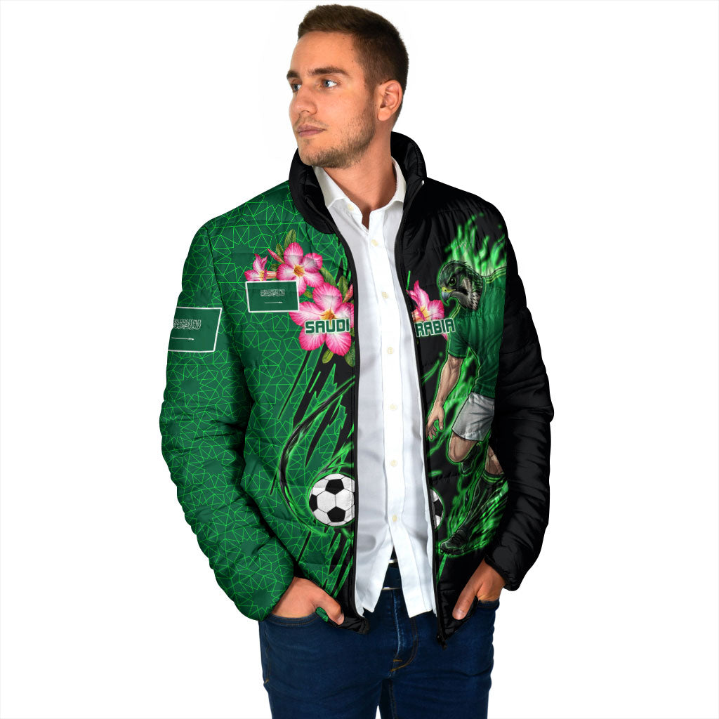 Personalized Saudi Arabia Football Padded Jacket Falcon Mascot Green - Desert Rose Geometric