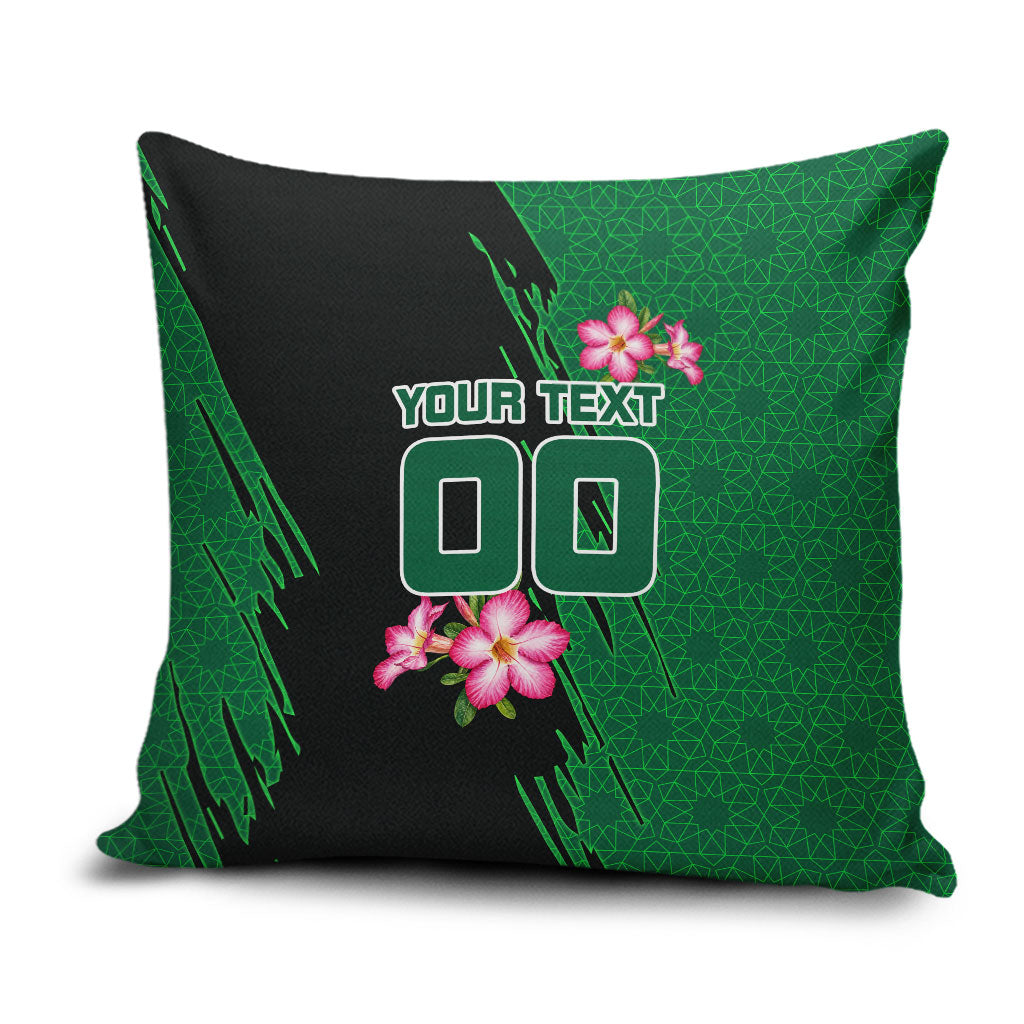 Personalized Saudi Arabia Football Pillow Cover Falcon Mascot Green - Desert Rose Geometric