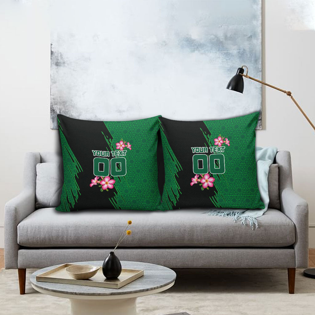 Personalized Saudi Arabia Football Pillow Cover Falcon Mascot Green - Desert Rose Geometric