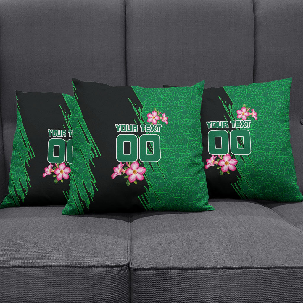Personalized Saudi Arabia Football Pillow Cover Falcon Mascot Green - Desert Rose Geometric