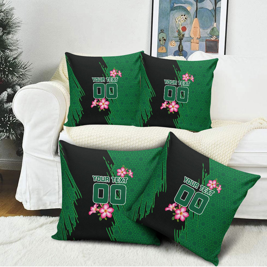 Personalized Saudi Arabia Football Pillow Cover Falcon Mascot Green - Desert Rose Geometric