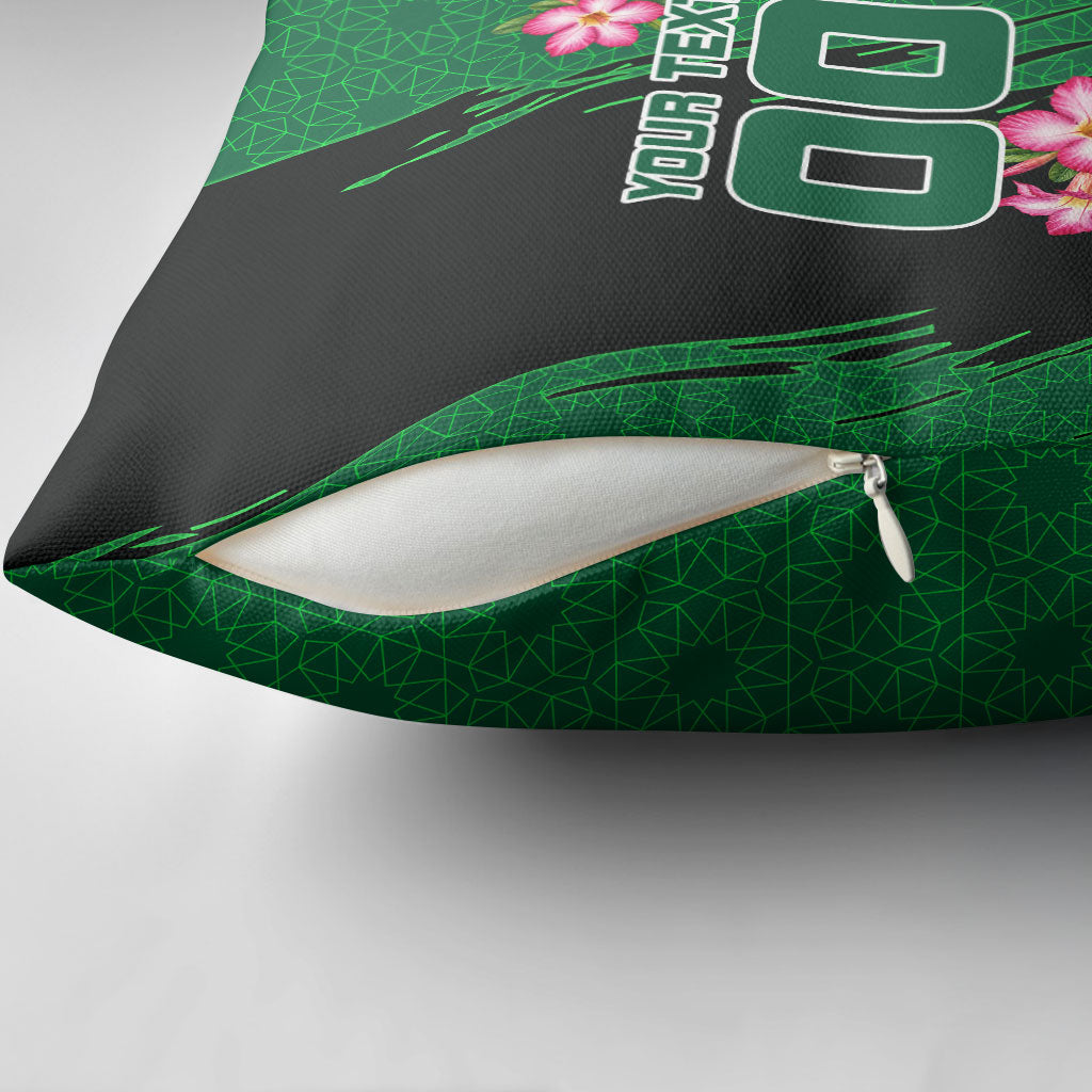 Personalized Saudi Arabia Football Pillow Cover Falcon Mascot Green - Desert Rose Geometric