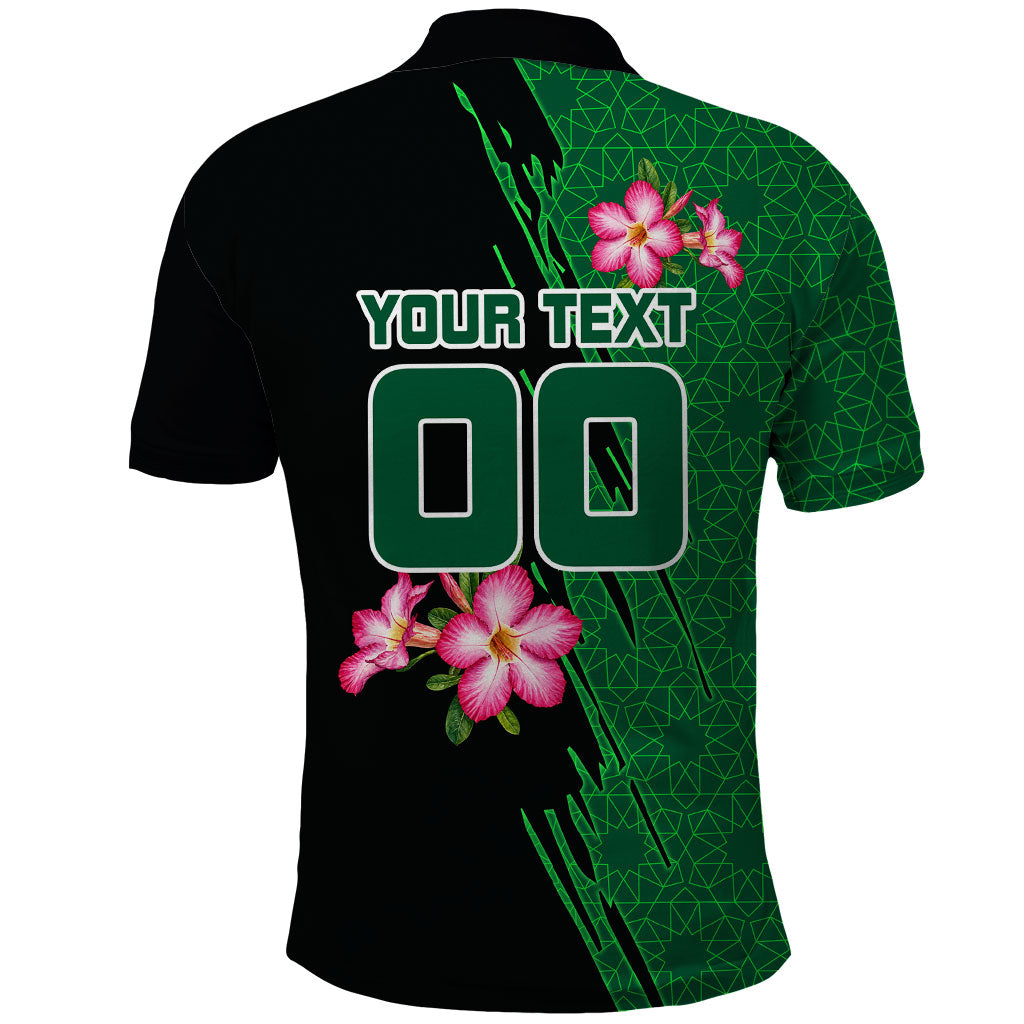 Personalized Saudi Arabia Football Polo Shirt Falcon Mascot Green - Desert Rose Geometric