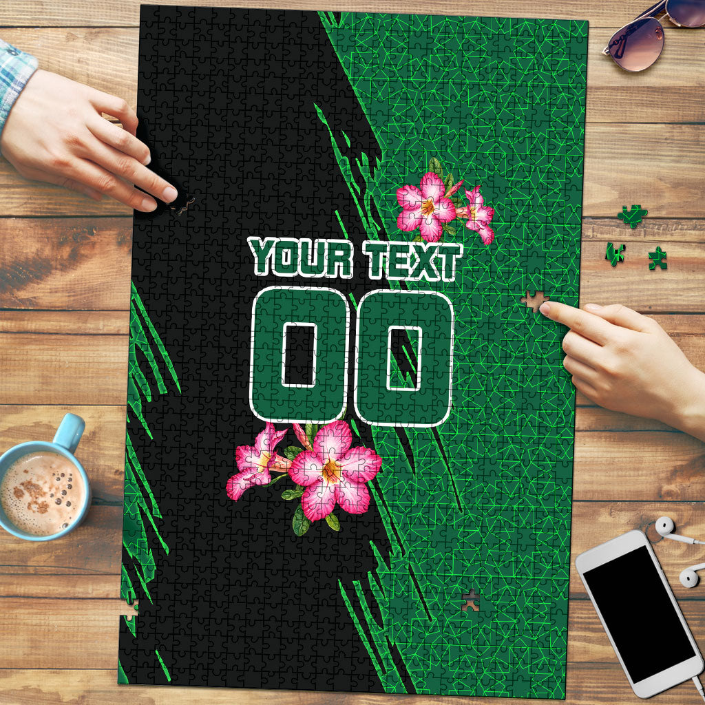 Personalized Saudi Arabia Football Puzzle Falcon Mascot Green - Desert Rose Geometric