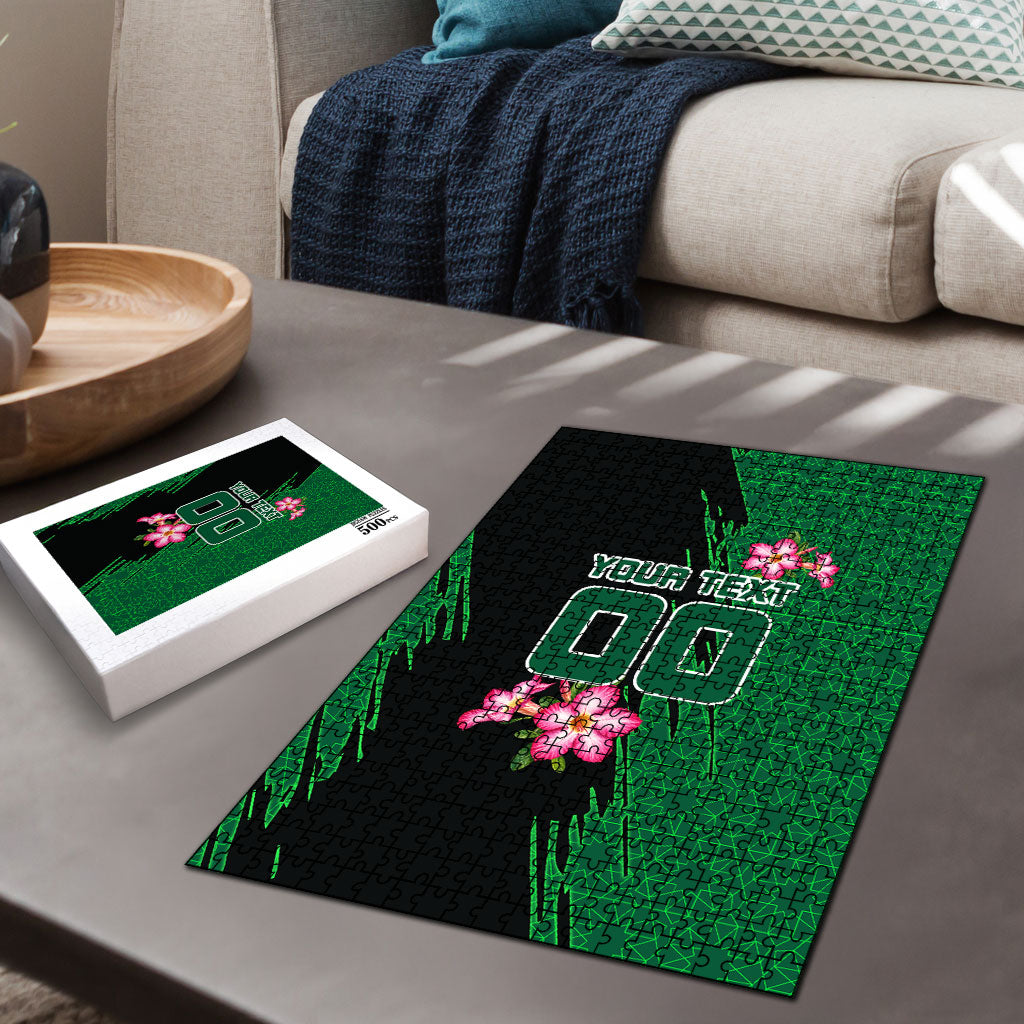 Personalized Saudi Arabia Football Puzzle Falcon Mascot Green - Desert Rose Geometric