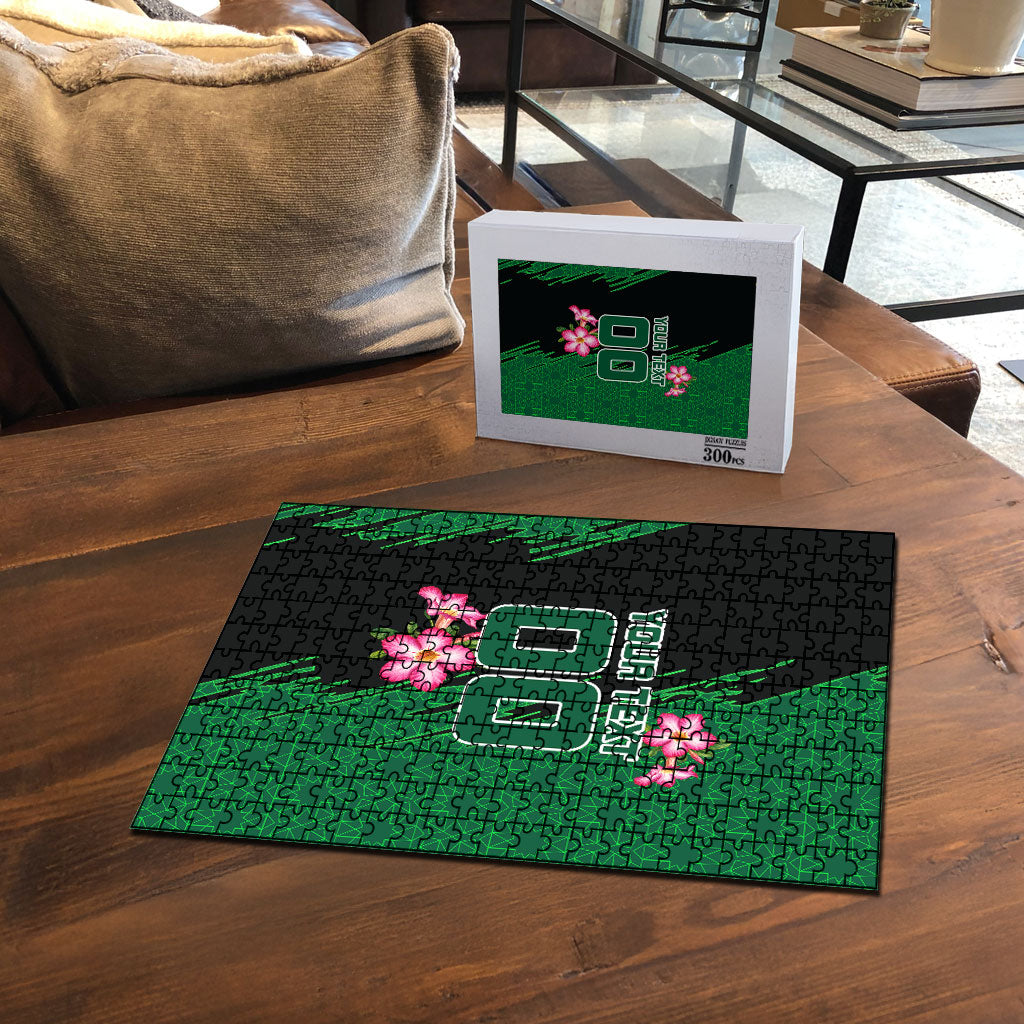 Personalized Saudi Arabia Football Puzzle Falcon Mascot Green - Desert Rose Geometric