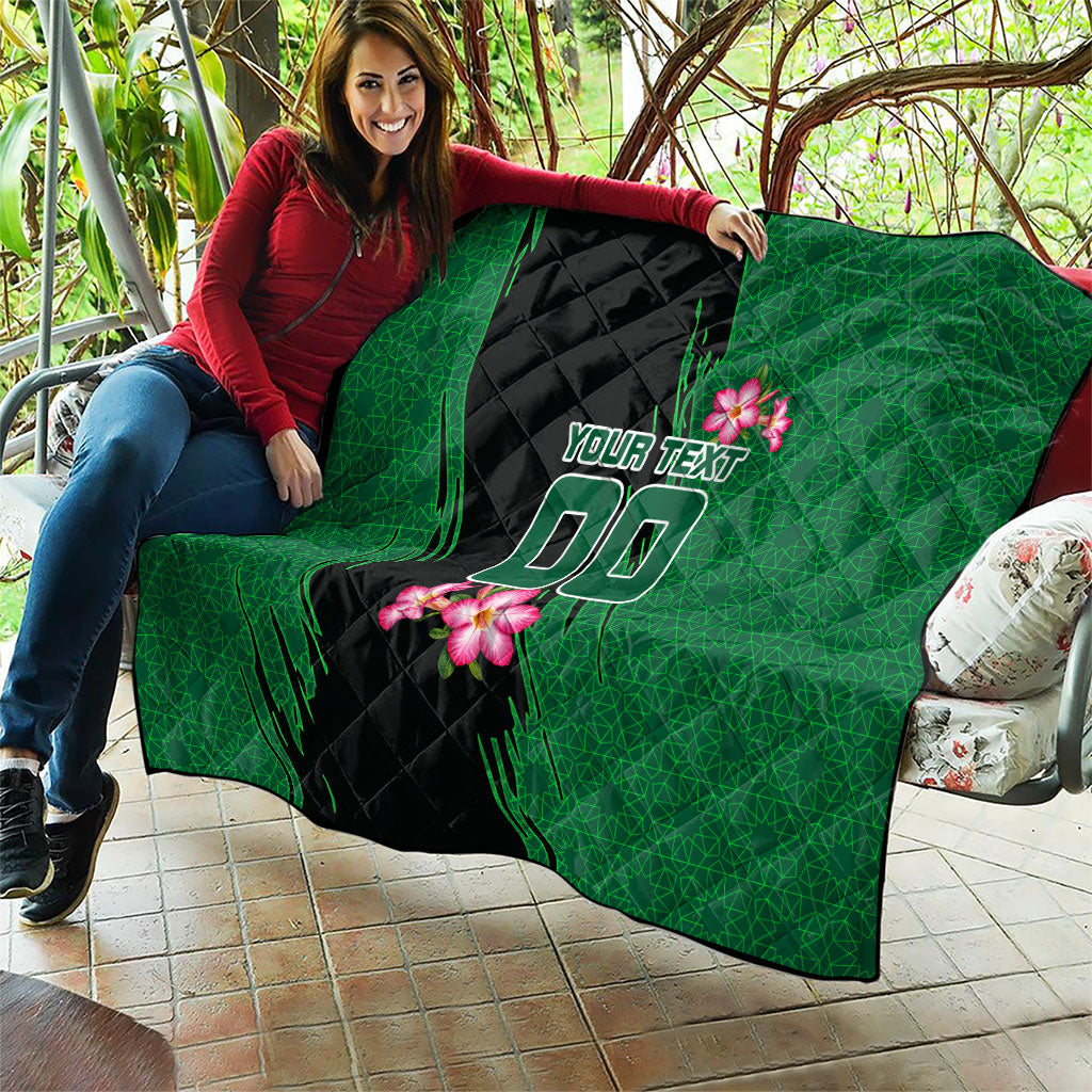 Personalized Saudi Arabia Football Quilt Falcon Mascot Green - Desert Rose Geometric