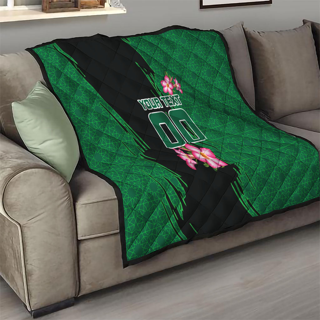 Personalized Saudi Arabia Football Quilt Falcon Mascot Green - Desert Rose Geometric
