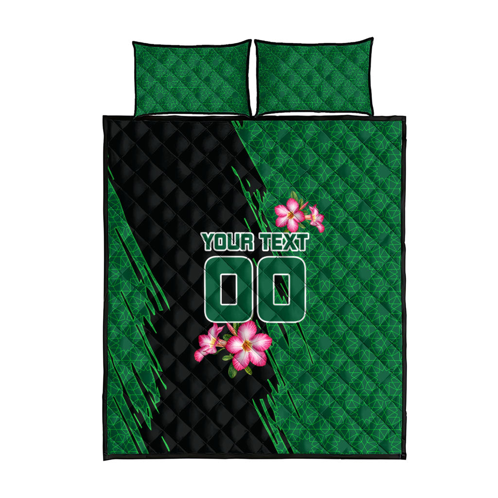 Personalized Saudi Arabia Football Quilt Bed Set Falcon Mascot Green - Desert Rose Geometric