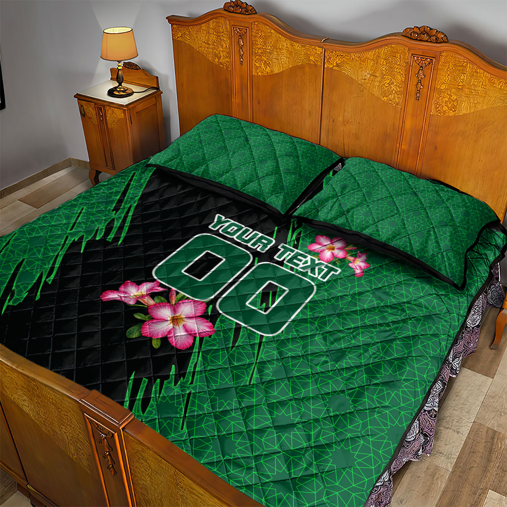 Personalized Saudi Arabia Football Quilt Bed Set Falcon Mascot Green - Desert Rose Geometric