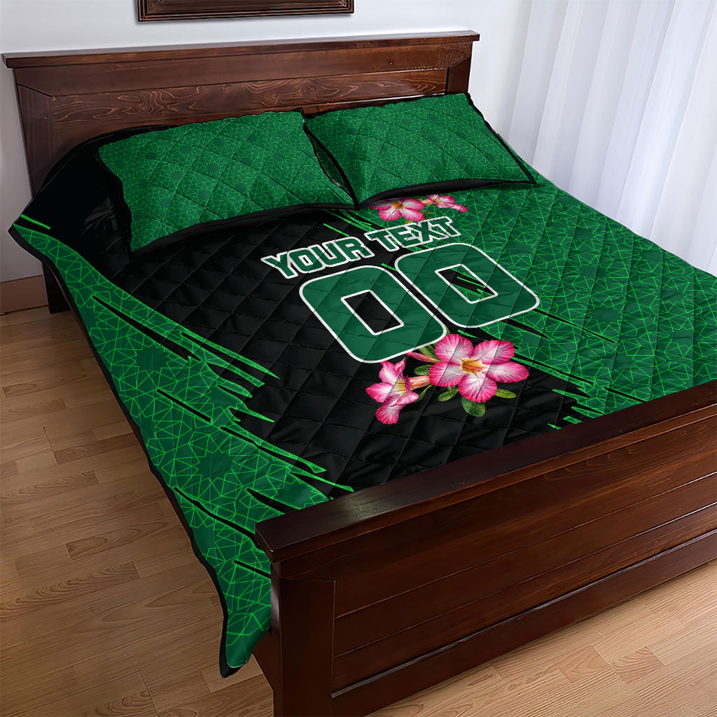 Personalized Saudi Arabia Football Quilt Bed Set Falcon Mascot Green - Desert Rose Geometric