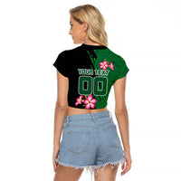 Personalized Saudi Arabia Football Raglan Cropped T Shirt Falcon Mascot Green - Desert Rose Geometric
