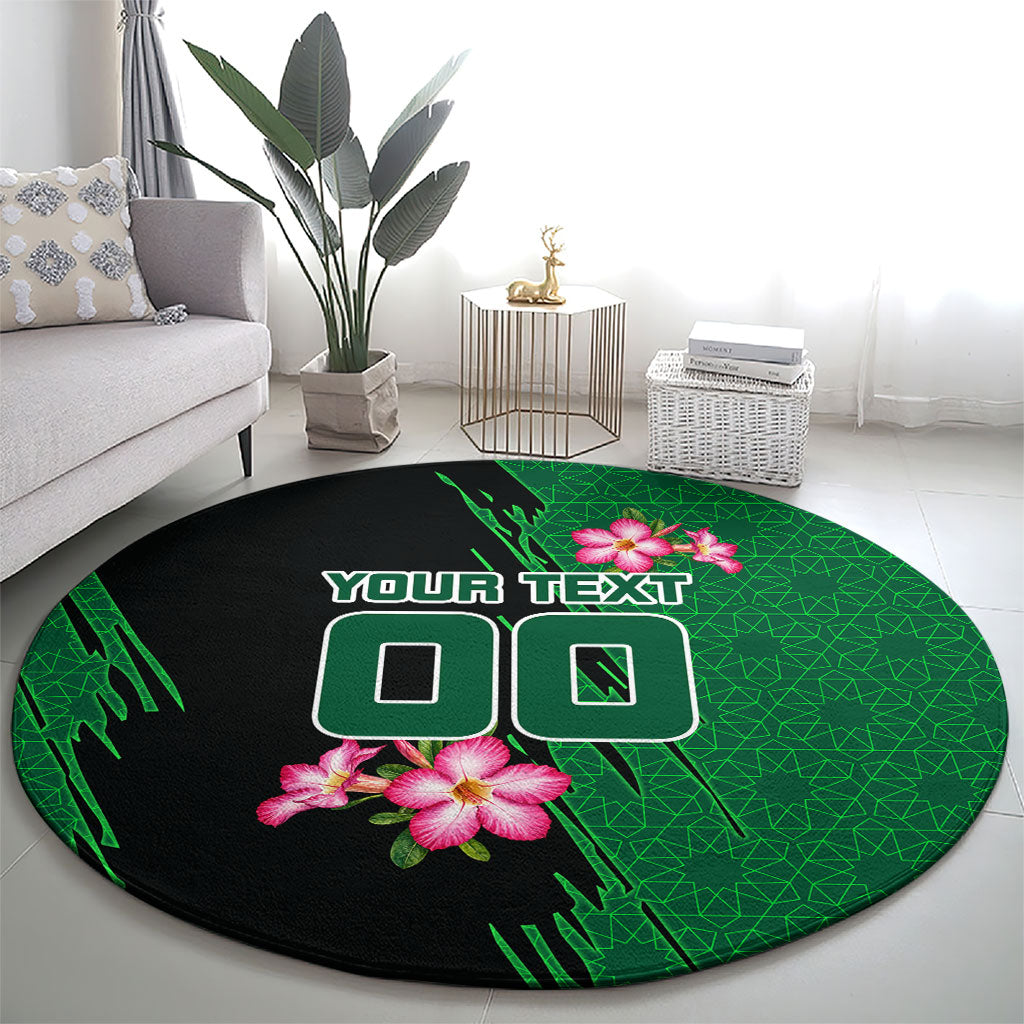 Personalized Saudi Arabia Football Round Carpet Falcon Mascot Green - Desert Rose Geometric