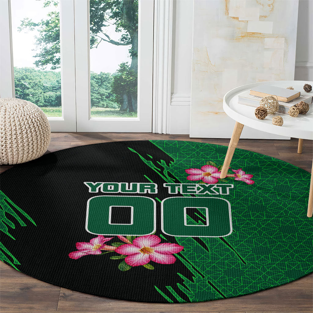 Personalized Saudi Arabia Football Round Carpet Falcon Mascot Green - Desert Rose Geometric