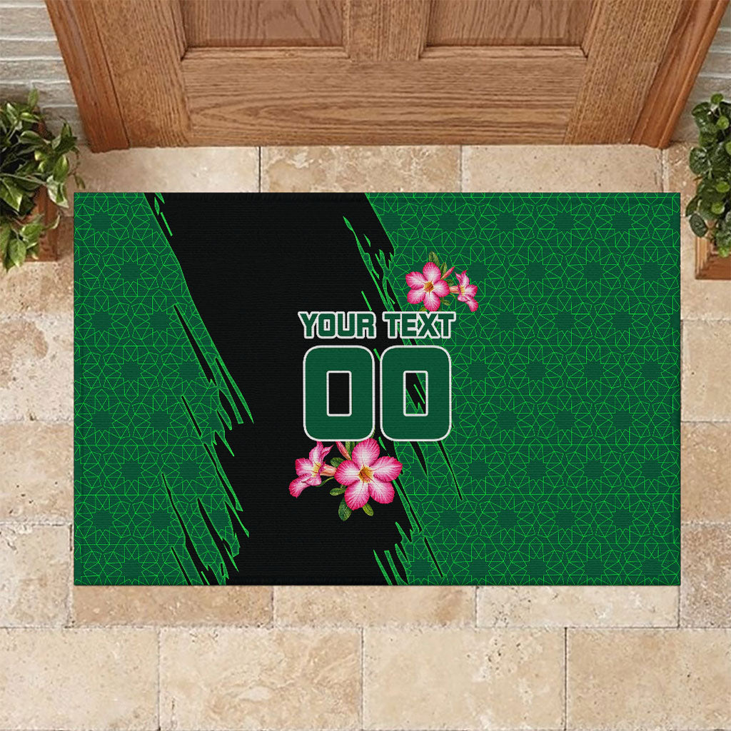 Personalized Saudi Arabia Football Rubber Doormat Falcon Mascot Green - Desert Rose Geometric