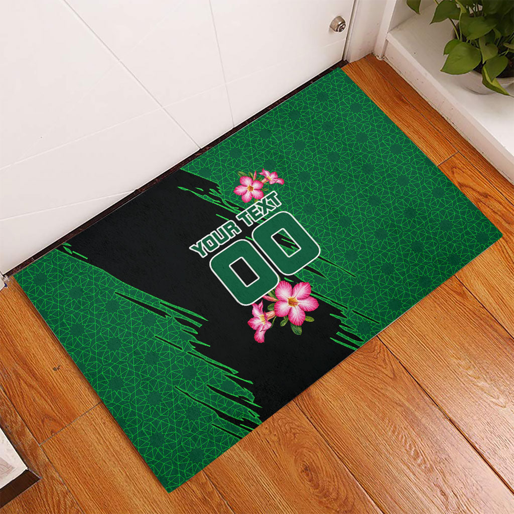 Personalized Saudi Arabia Football Rubber Doormat Falcon Mascot Green - Desert Rose Geometric