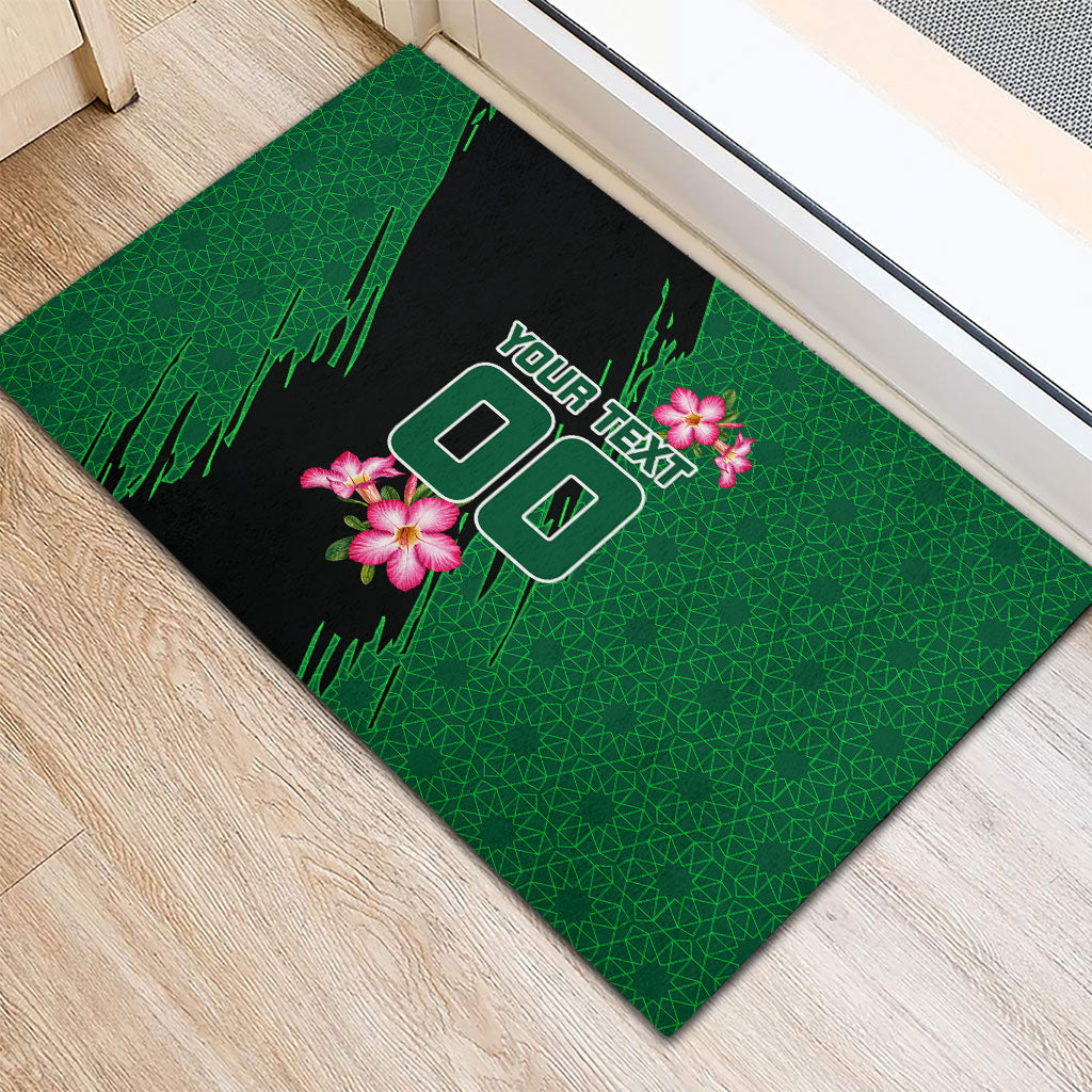 Personalized Saudi Arabia Football Rubber Doormat Falcon Mascot Green - Desert Rose Geometric