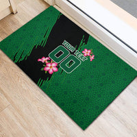 Personalized Saudi Arabia Football Rubber Doormat Falcon Mascot Green - Desert Rose Geometric