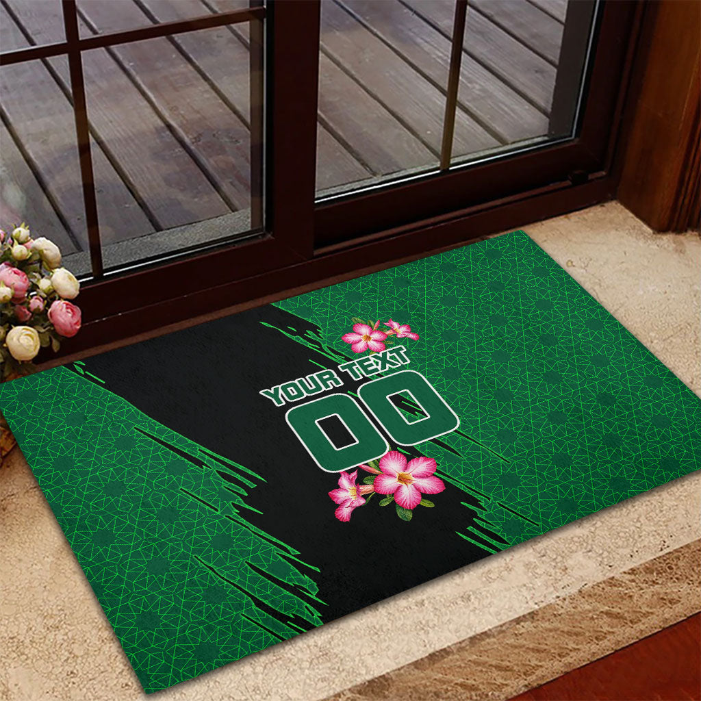 Personalized Saudi Arabia Football Rubber Doormat Falcon Mascot Green - Desert Rose Geometric