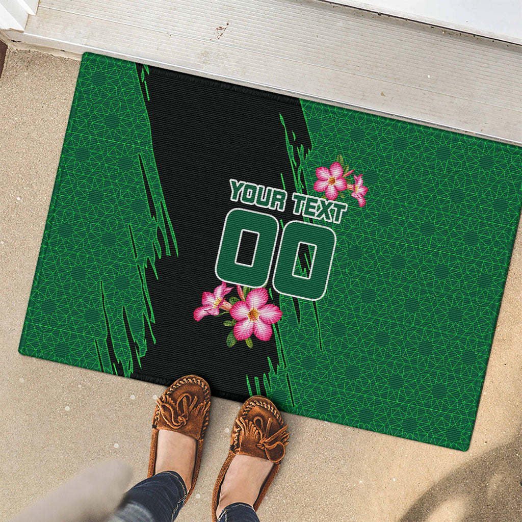 Personalized Saudi Arabia Football Rubber Doormat Falcon Mascot Green - Desert Rose Geometric