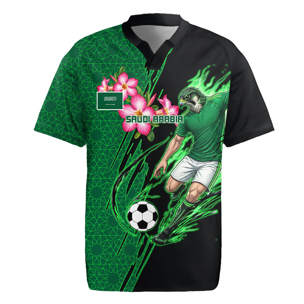 Personalized Saudi Arabia Football Rugby Jersey Falcon Mascot Green - Desert Rose Geometric