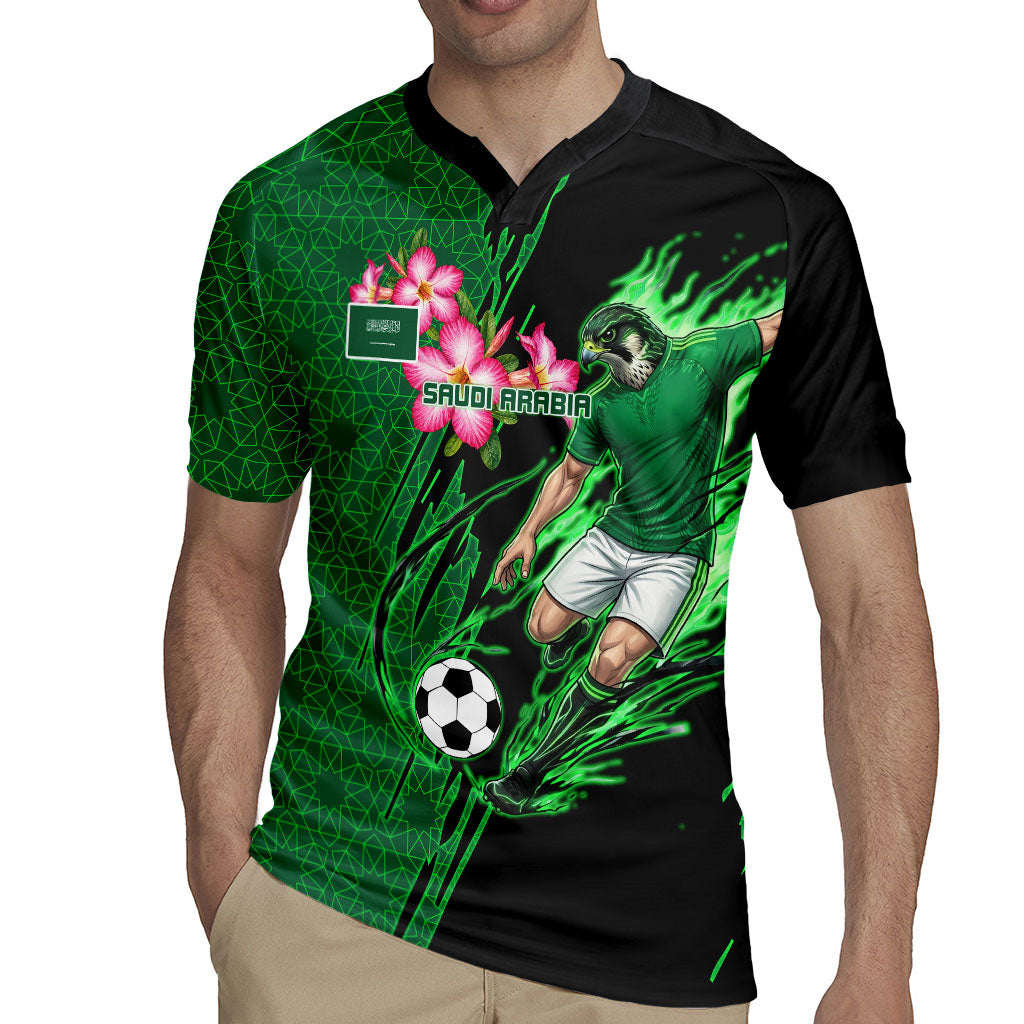 Personalized Saudi Arabia Football Rugby Jersey Falcon Mascot Green - Desert Rose Geometric