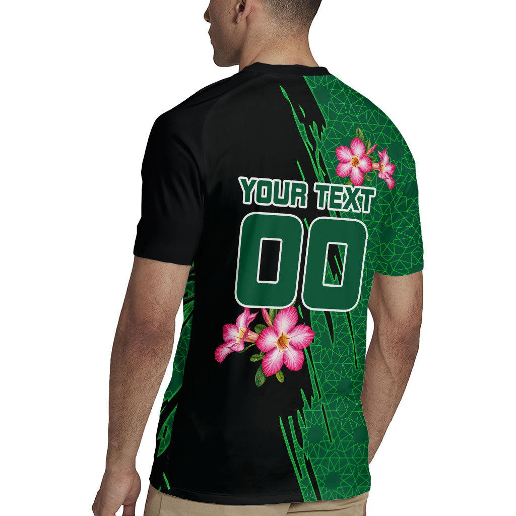Personalized Saudi Arabia Football Rugby Jersey Falcon Mascot Green - Desert Rose Geometric