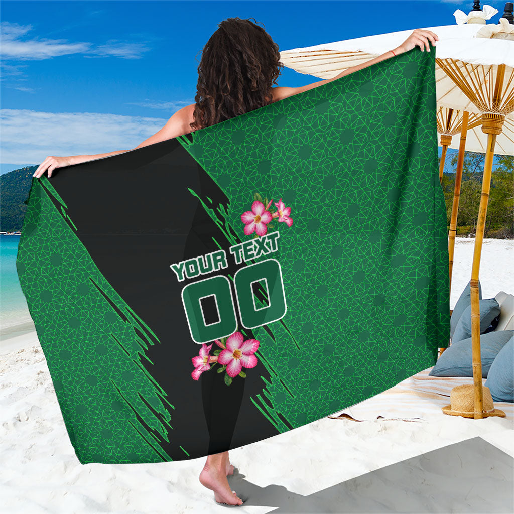Personalized Saudi Arabia Football Sarong Falcon Mascot Green - Desert Rose Geometric