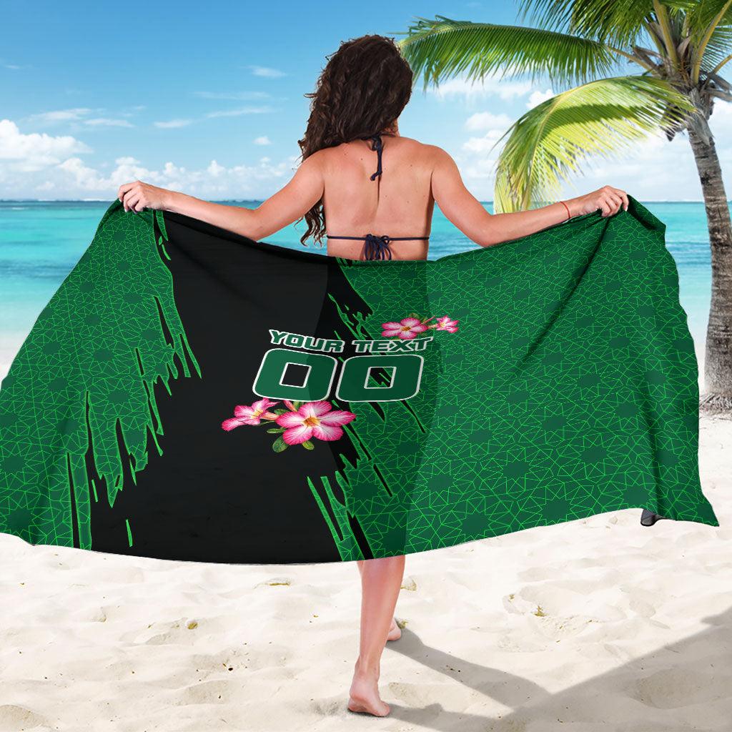 Personalized Saudi Arabia Football Sarong Falcon Mascot Green - Desert Rose Geometric