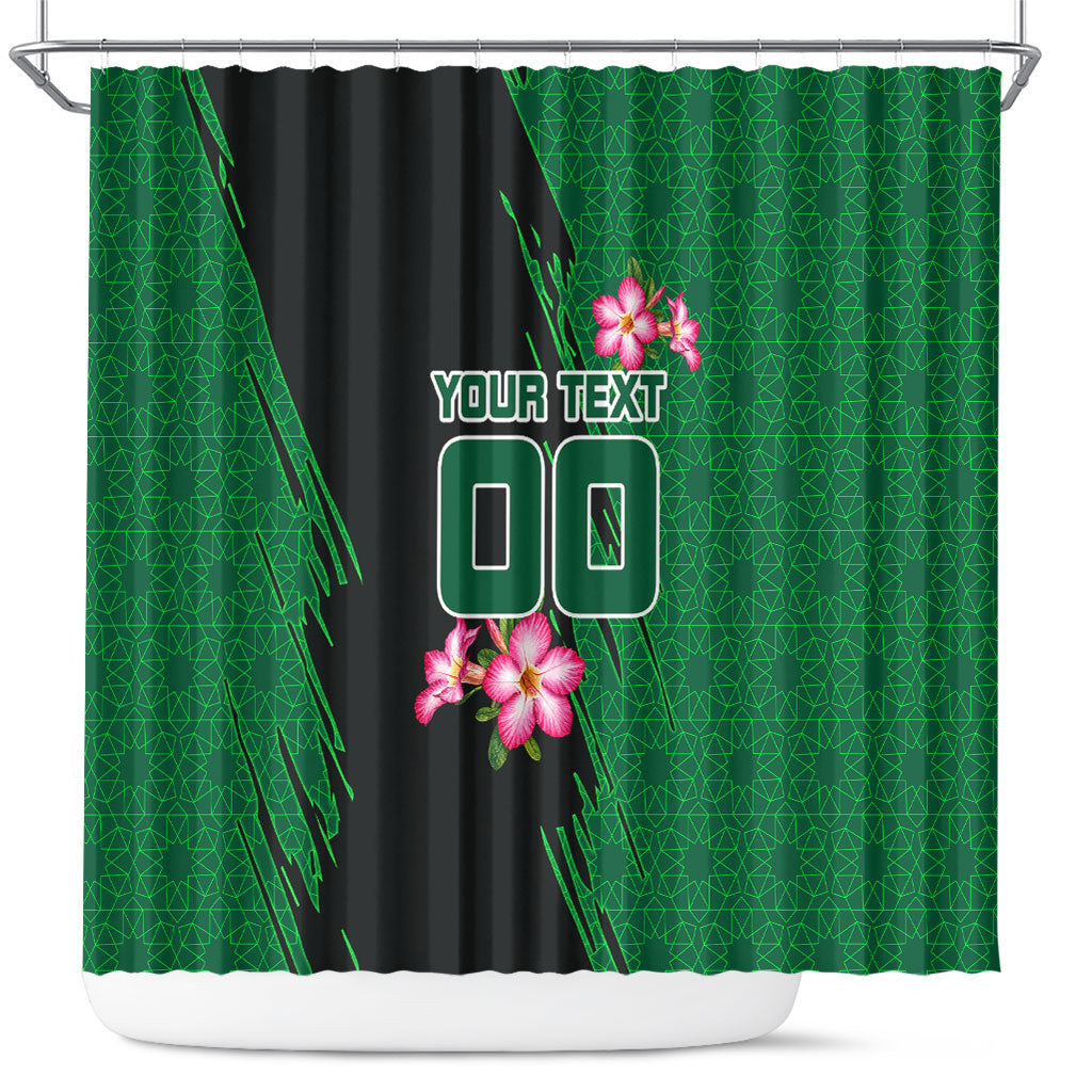 Personalized Saudi Arabia Football Shower Curtain Falcon Mascot Green - Desert Rose Geometric