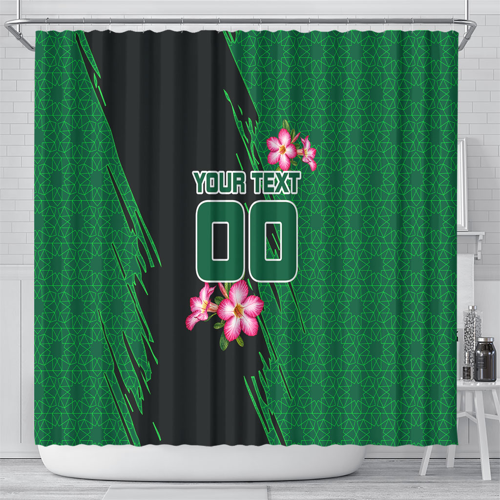 Personalized Saudi Arabia Football Shower Curtain Falcon Mascot Green - Desert Rose Geometric