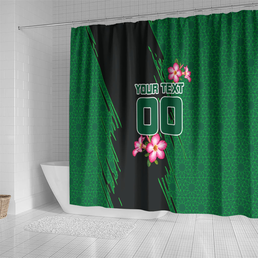Personalized Saudi Arabia Football Shower Curtain Falcon Mascot Green - Desert Rose Geometric