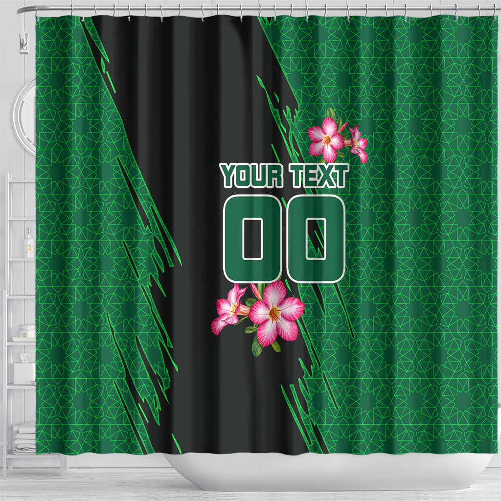Personalized Saudi Arabia Football Shower Curtain Falcon Mascot Green - Desert Rose Geometric