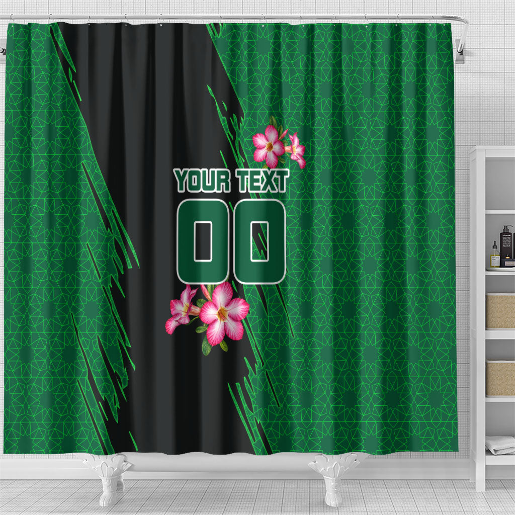 Personalized Saudi Arabia Football Shower Curtain Falcon Mascot Green - Desert Rose Geometric