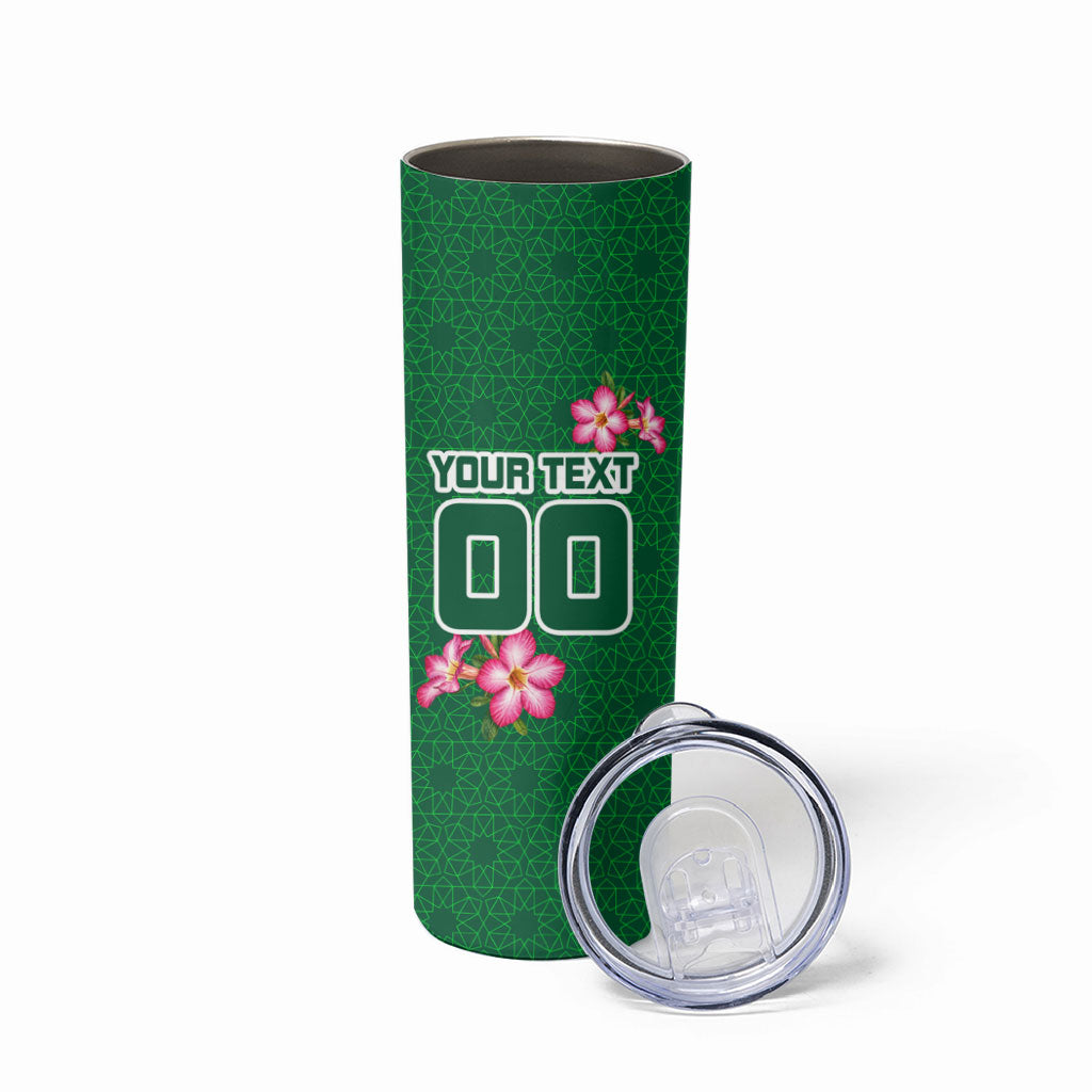 Personalized Saudi Arabia Football Skinny Tumbler Falcon Mascot Green - Desert Rose Geometric