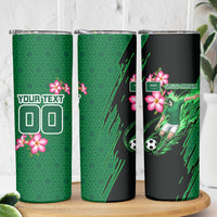 Personalized Saudi Arabia Football Skinny Tumbler Falcon Mascot Green - Desert Rose Geometric
