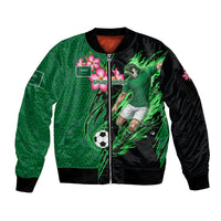Personalized Saudi Arabia Football Sleeve Zip Bomber Jacket Falcon Mascot Green - Desert Rose Geometric