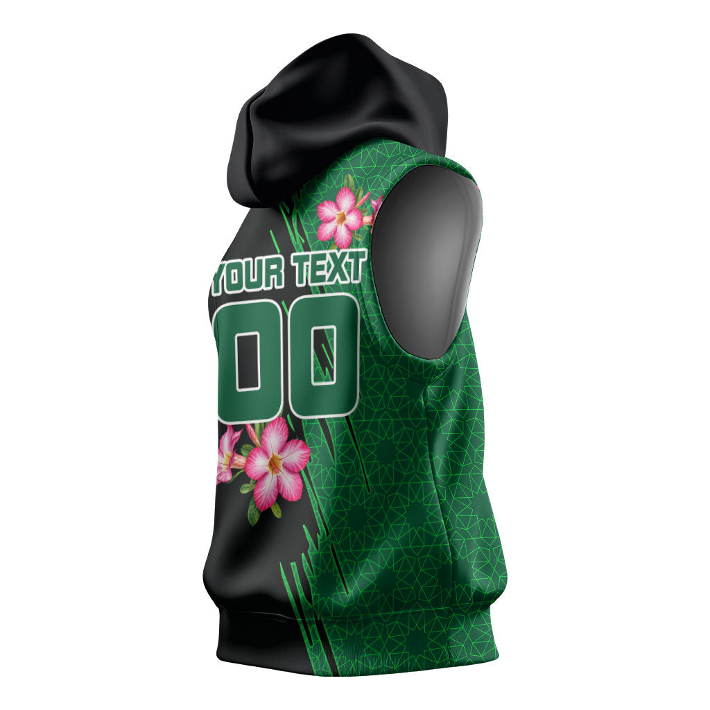 Personalized Saudi Arabia Football Sleeveless Hoodie Falcon Mascot Green - Desert Rose Geometric