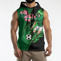 Personalized Saudi Arabia Football Sleeveless Hoodie Falcon Mascot Green - Desert Rose Geometric