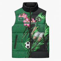 Personalized Saudi Arabia Football Sleeveless Puffer Jacket Falcon Mascot Green - Desert Rose Geometric